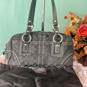 Coach Soho Leather Satchel with Black Signature Canvas
